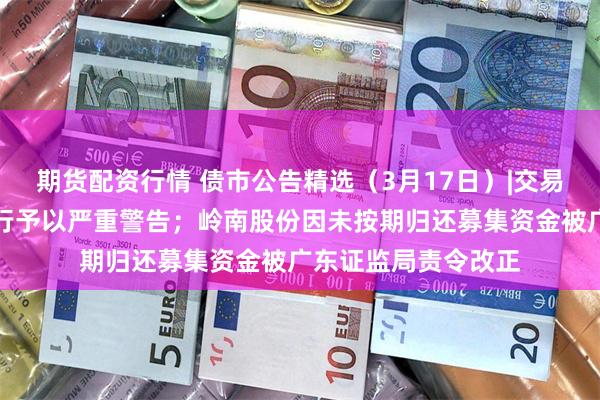 期货配资行情 债市公告精选（3月17日）|交易商协会对临西农商行予以严重警告；岭南股份因未按期归还募集资金被广东证监局责令改正